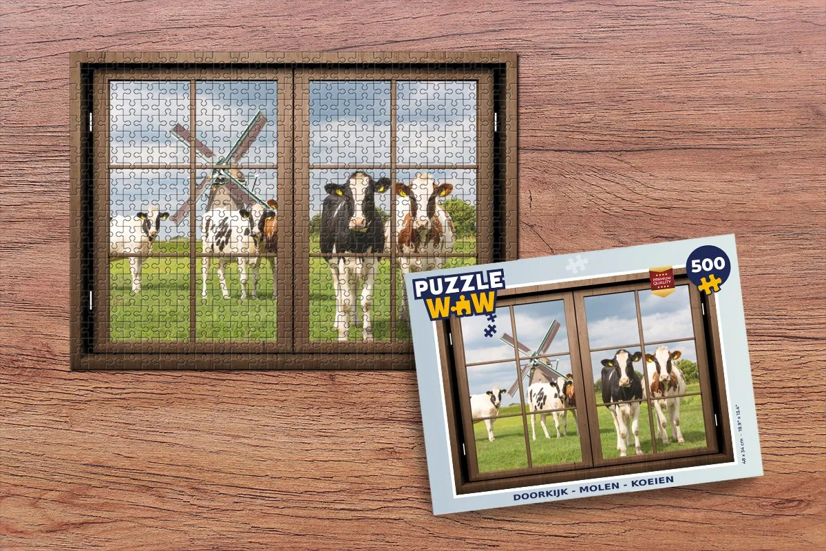 PuzzleWow Doorkijk Molen Koe Legpuzzel 500 Stuks - Multicolor