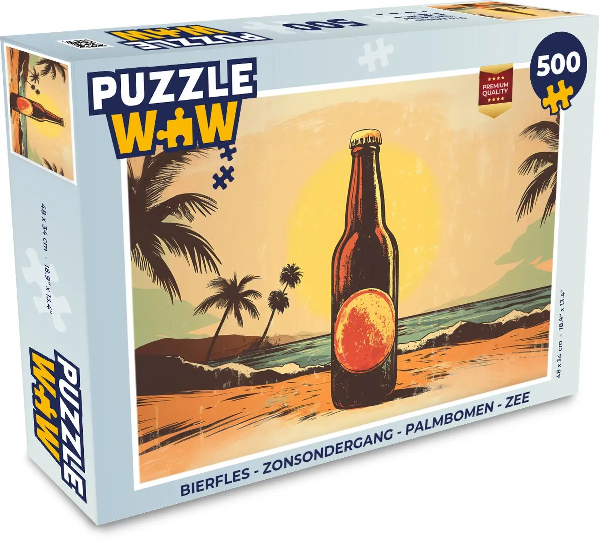 PuzzleWow Bierfles Legpuzzel 500 Stuks - Zonsondergang/Strand
