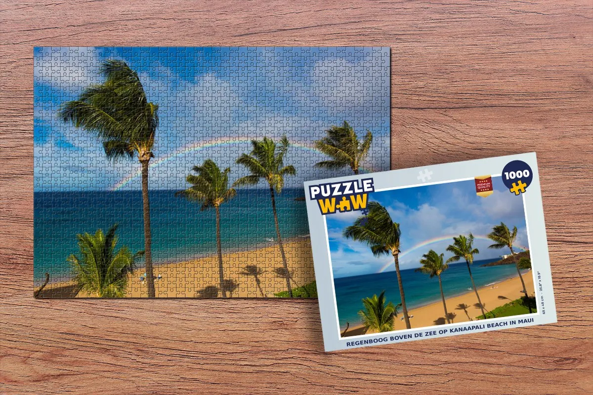 PuzzleWow Regenboog boven de zee op Kanaapali Beach Legpuzzel 1000 Stuks - Multicolor
