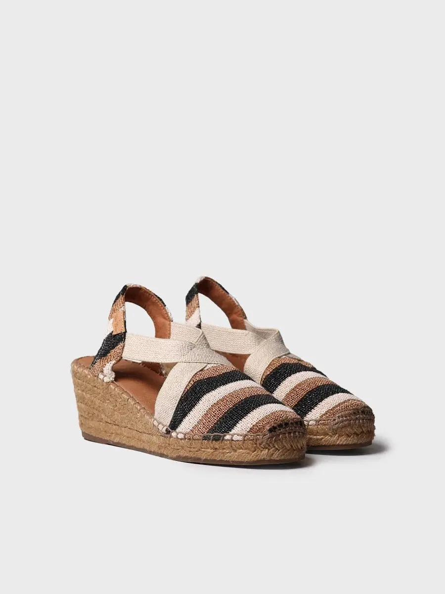 Gestreepte espadrille met sleehak en elastische bandjes