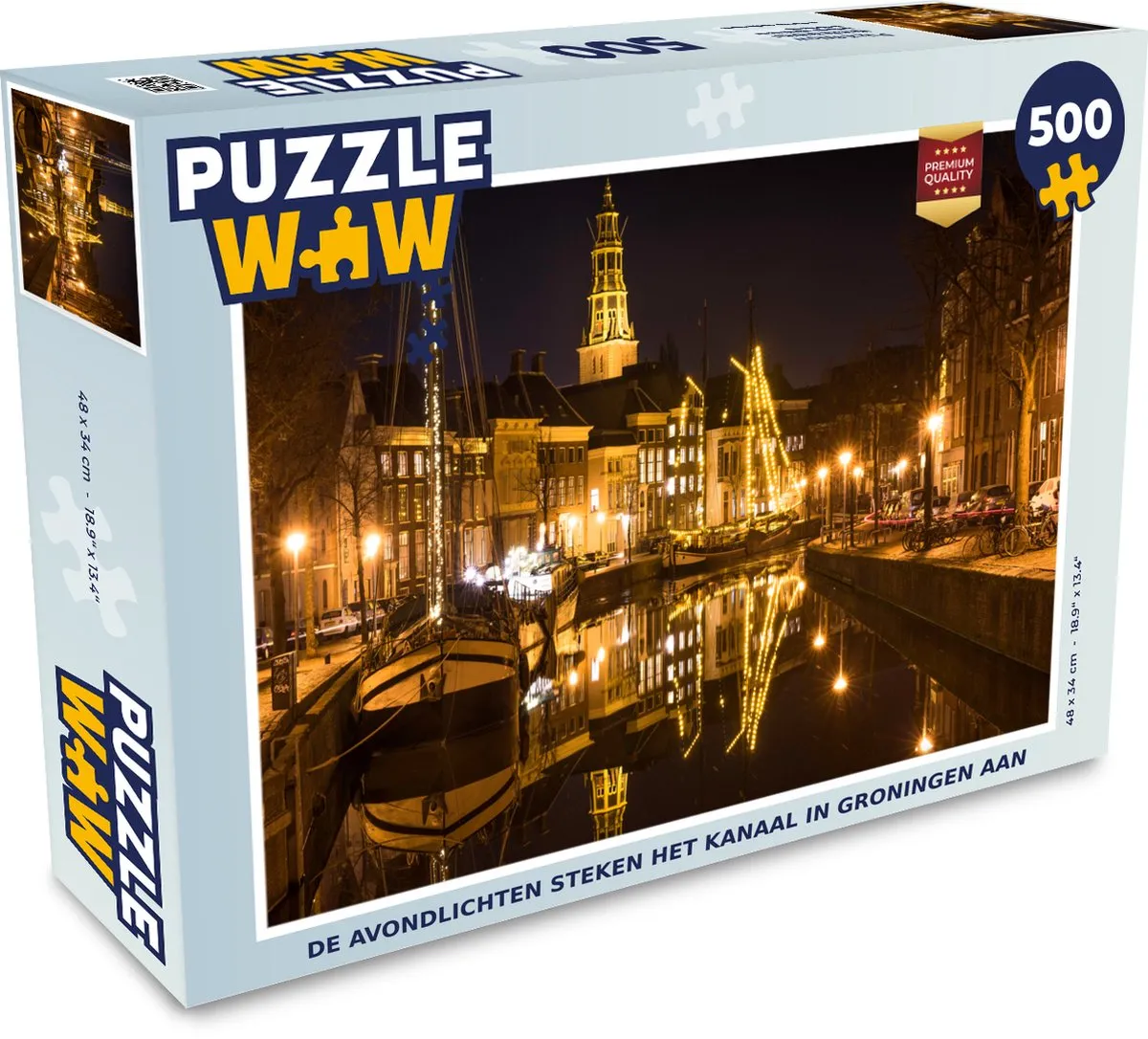 PuzzleWow Groningen Nacht Lichten Legpuzzel 500 Stuks - Multicolor