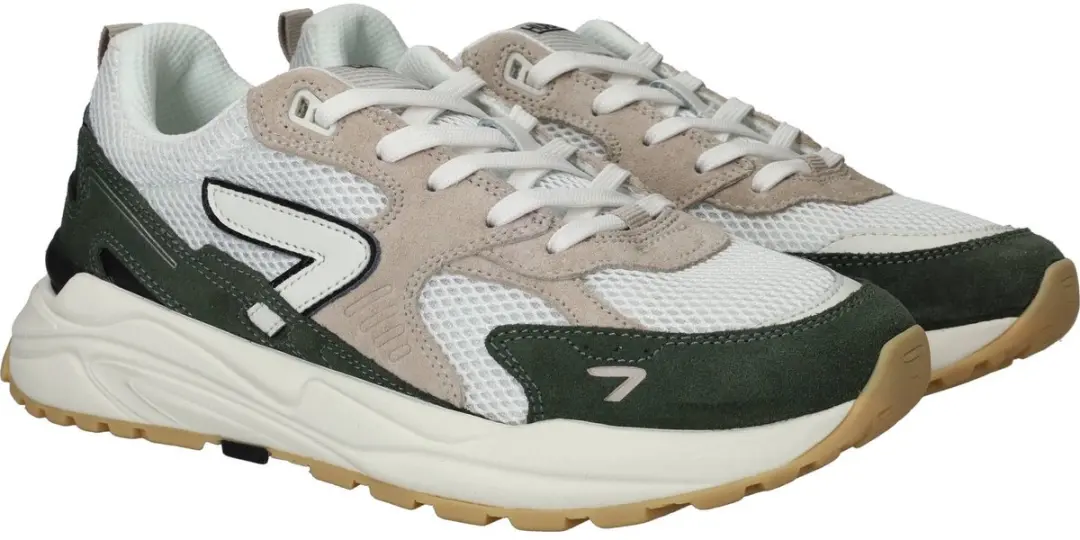 Hub Grid S48 Sneakers Heren - 44 - Wit/Donkergroen/Beige - afbeelding 4 van 6