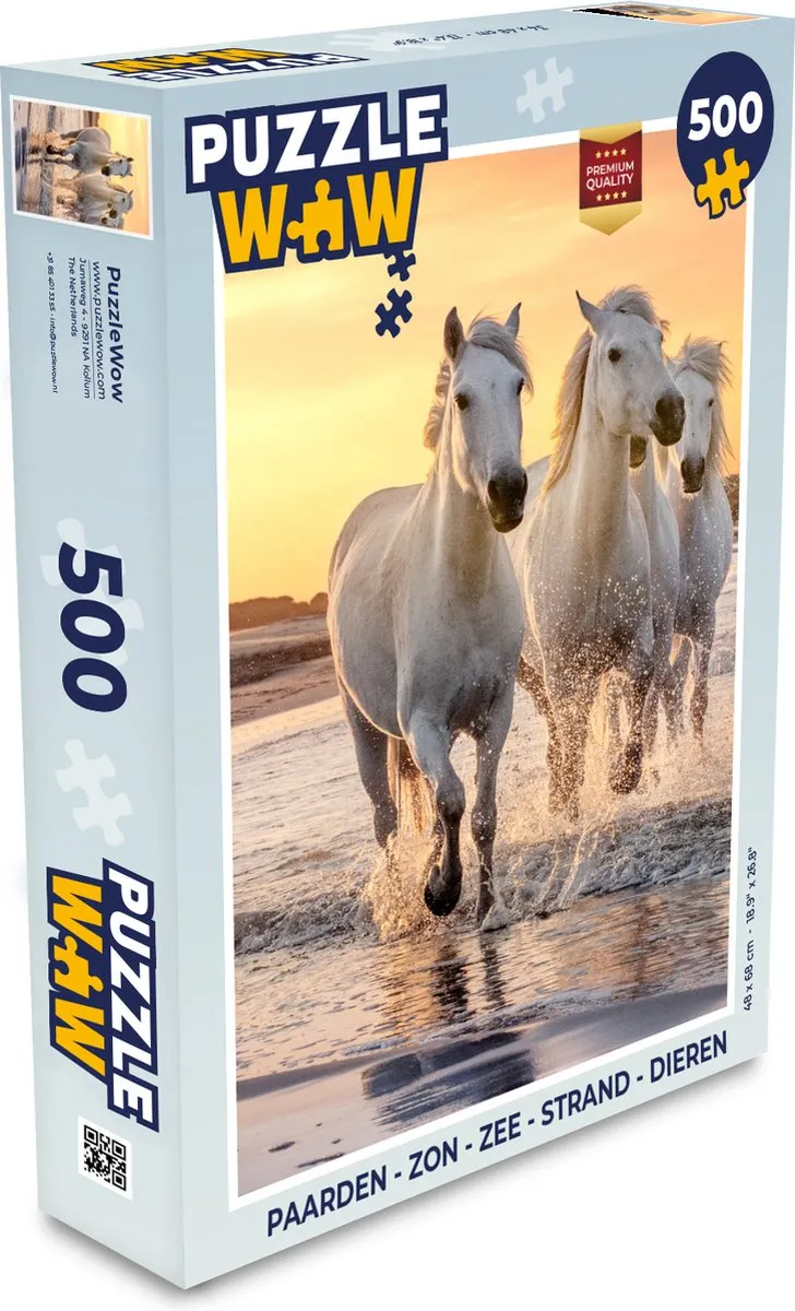 PuzzleWow Paarden Zon Zee Strand Legpuzzel 500 Stuks - Multicolor