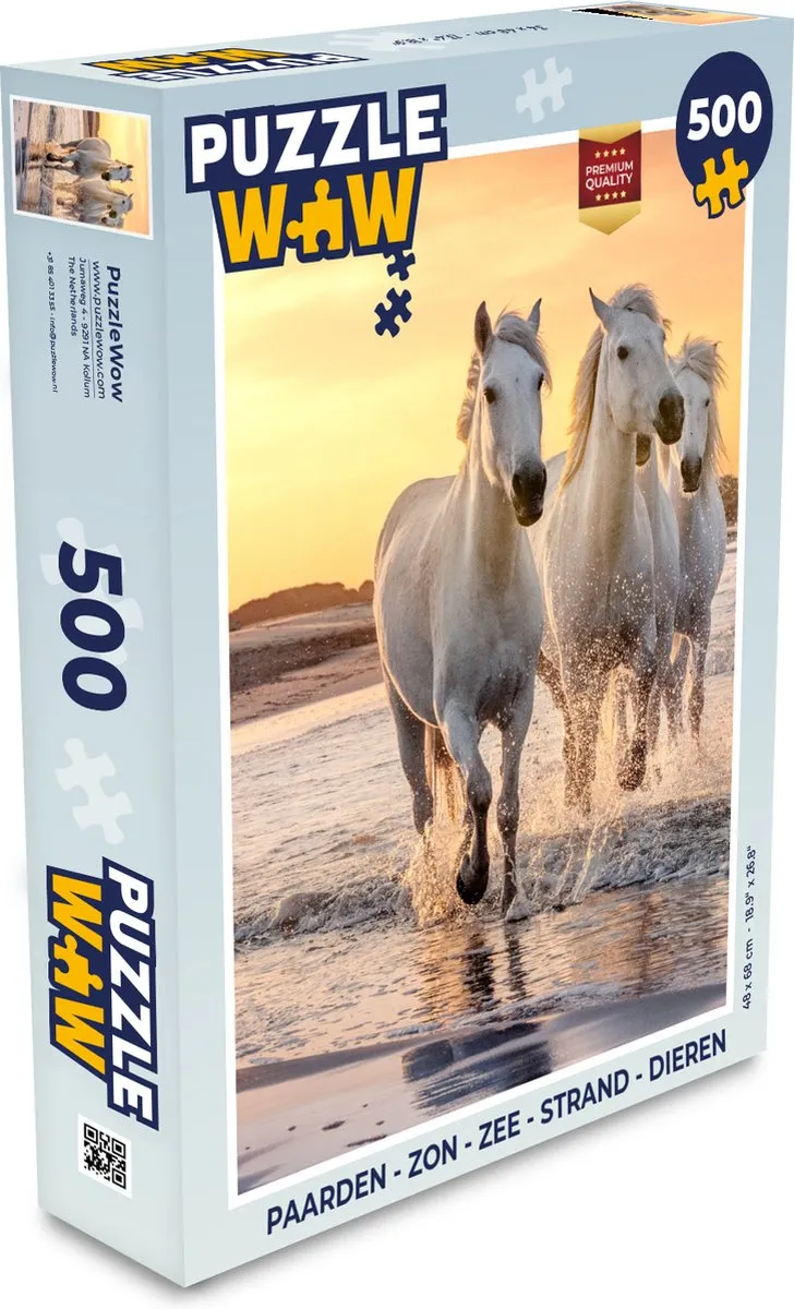 PuzzleWow Paarden Zon Zee Strand Legpuzzel 500 Stuks - Multicolor