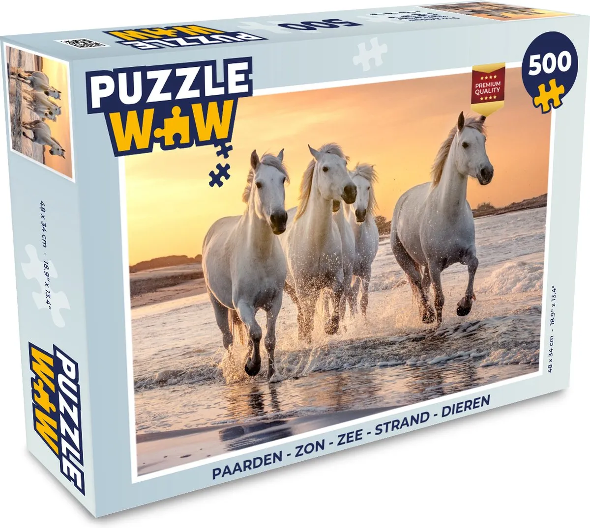PuzzleWow Paarden Zon Zee Strand Legpuzzel 500 Stuks - Multicolor