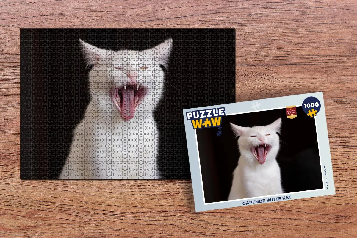 PuzzleWow Gapende Witte Kat Legpuzzel 1000 Stuks - Multicolor