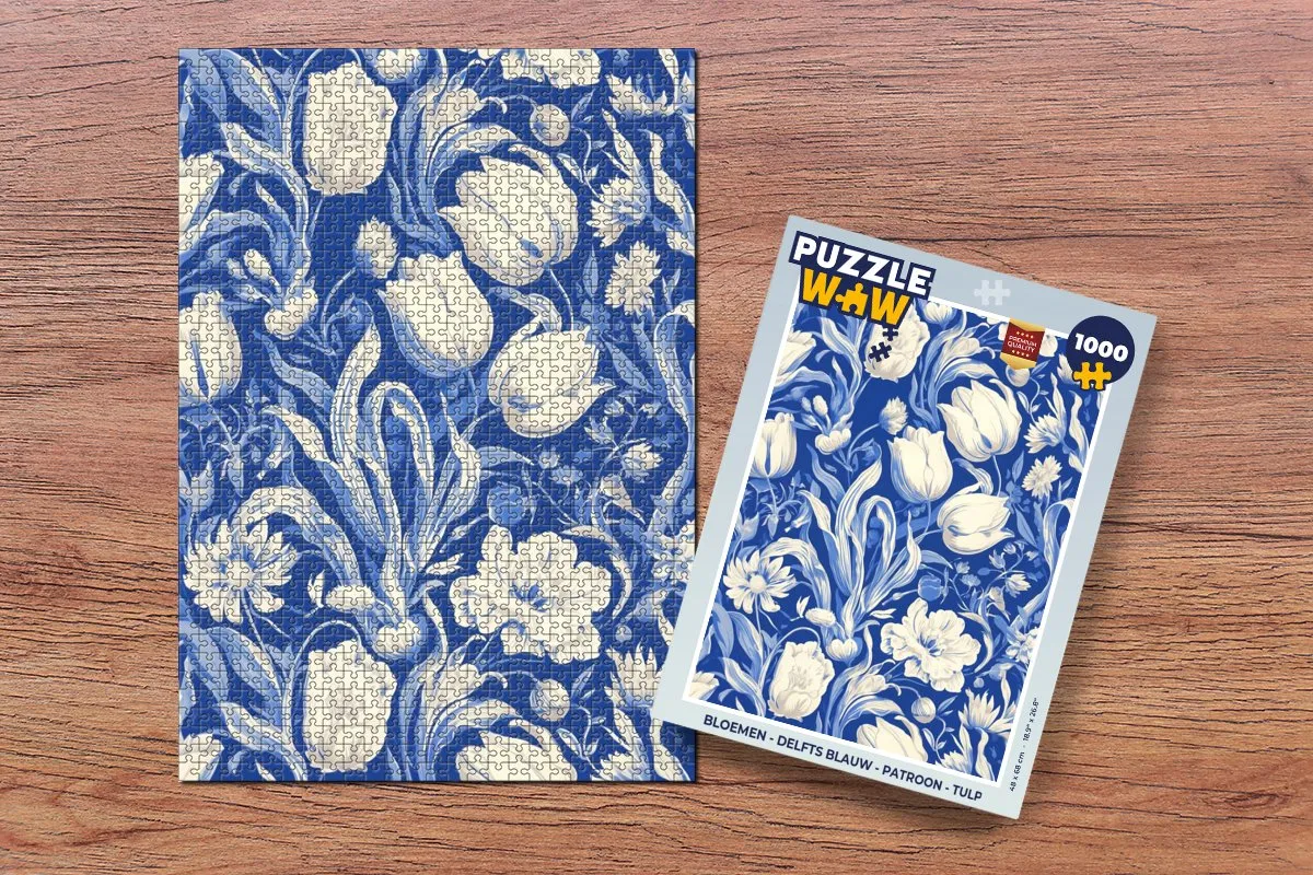 PuzzleWow Bloemen Legpuzzel 1000 Stuks - Delfts Blauw