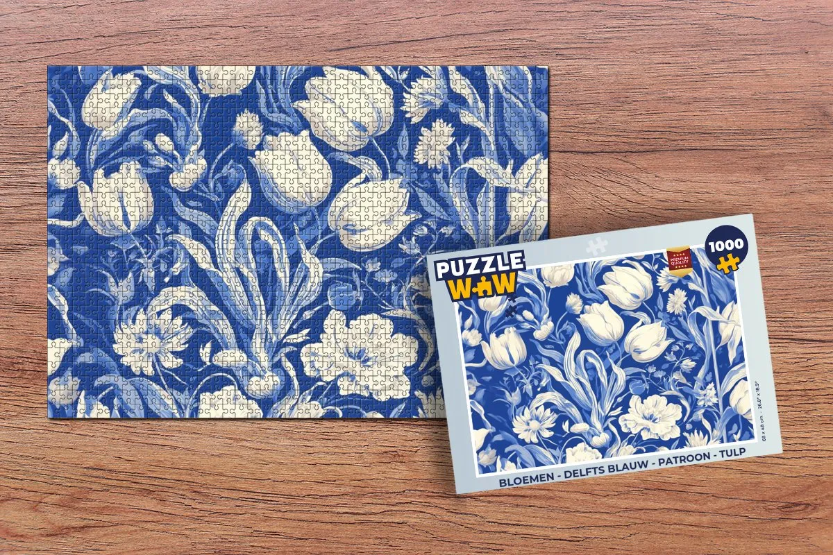 PuzzleWow Bloemen Legpuzzel 1000 Stuks - Delfts Blauw
