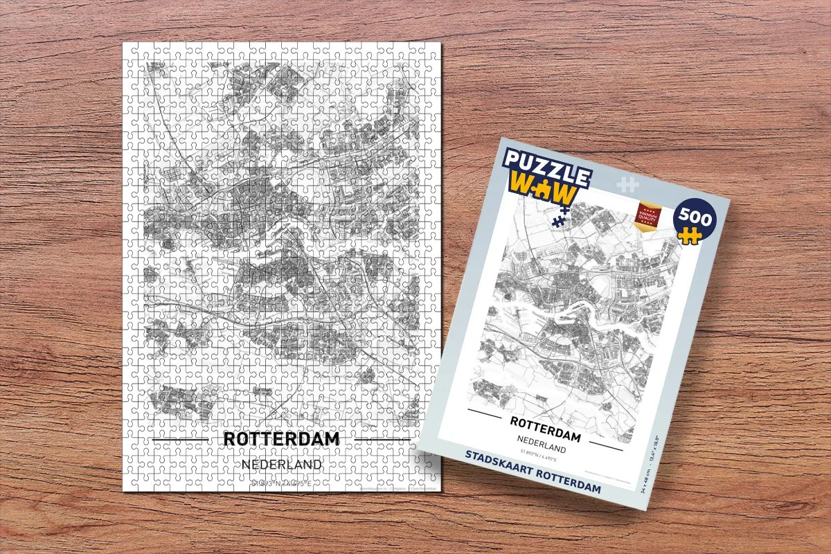 PuzzleWow Stadskaart Rotterdam Legpuzzel 500 Stuks - Multicolor