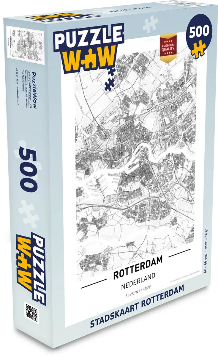 PuzzleWow Stadskaart Rotterdam Legpuzzel 500 Stuks