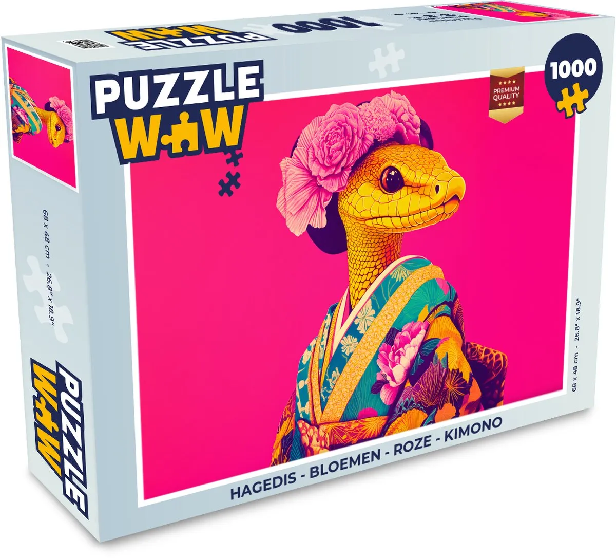 PuzzleWow Kimono Legpuzzel 1000 Stuks - Roze Hagedis Bloemen