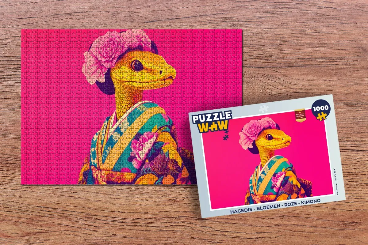 PuzzleWow Kimono Legpuzzel 1000 Stuks - Roze Hagedis Bloemen