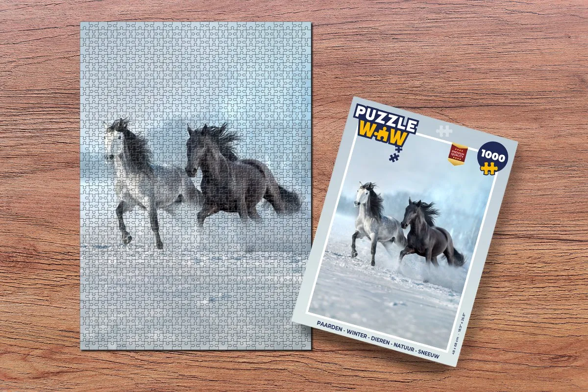 PuzzleWow Paarden Winter Legpuzzel 1000 Stuks - Paarden/Wit/Zwart