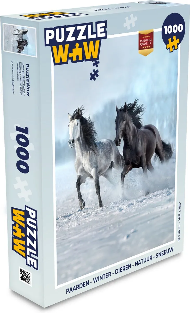 PuzzleWow Paarden Winter Legpuzzel 1000 Stuks - Paarden/Wit/Zwart