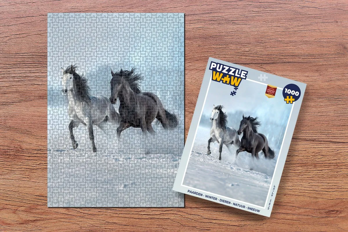 PuzzleWow Paarden Winter Legpuzzel 1000 Stuks - Paarden/Wit/Zwart