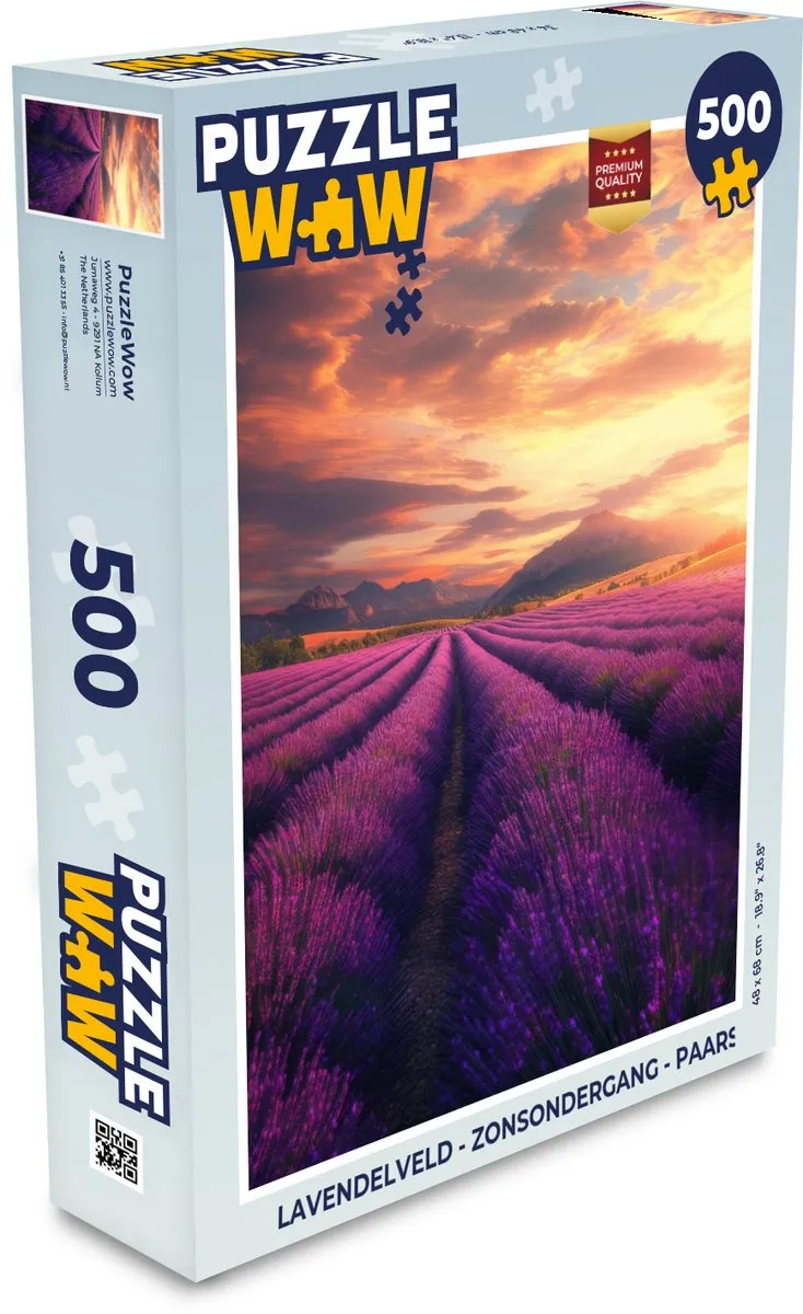 PuzzleWow Lavendelveld Zonsondergang Legpuzzel 500 Stuks