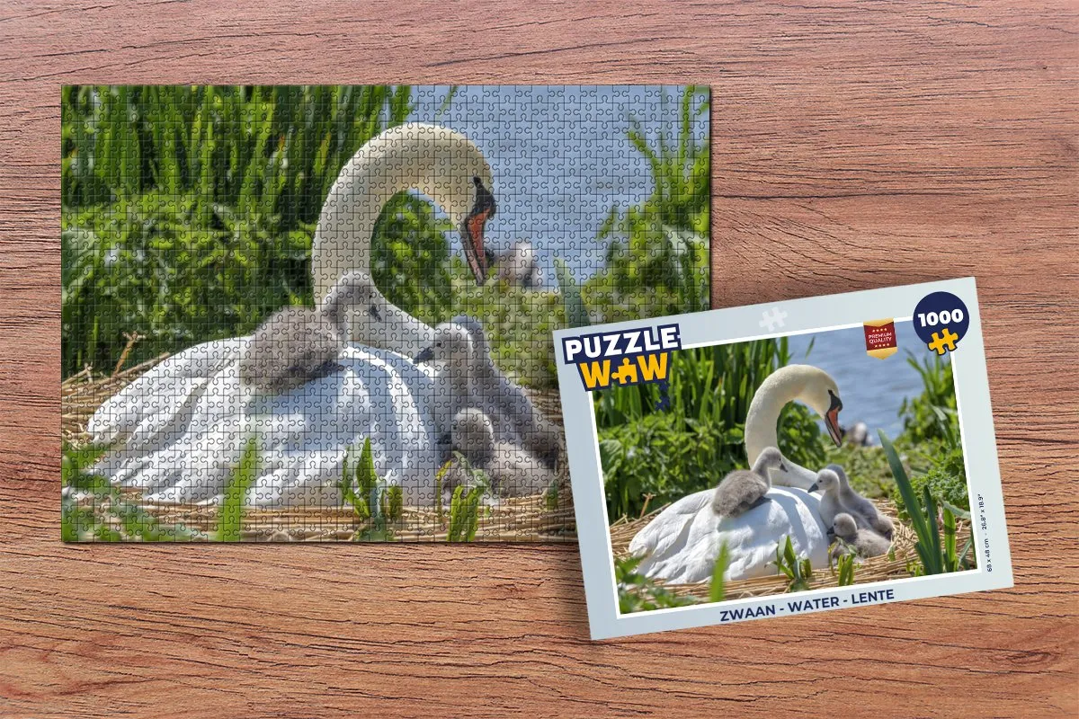 PuzzleWow Legpuzzel Zwaan Water Lente 1000 Stuks - Multicolor