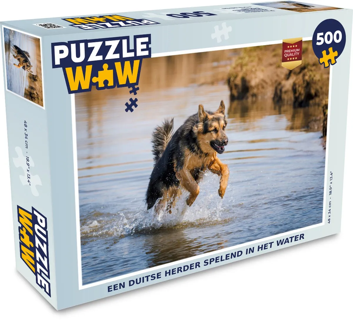 PuzzleWow Legpuzzel Duitse Herder in water 500 Stuks