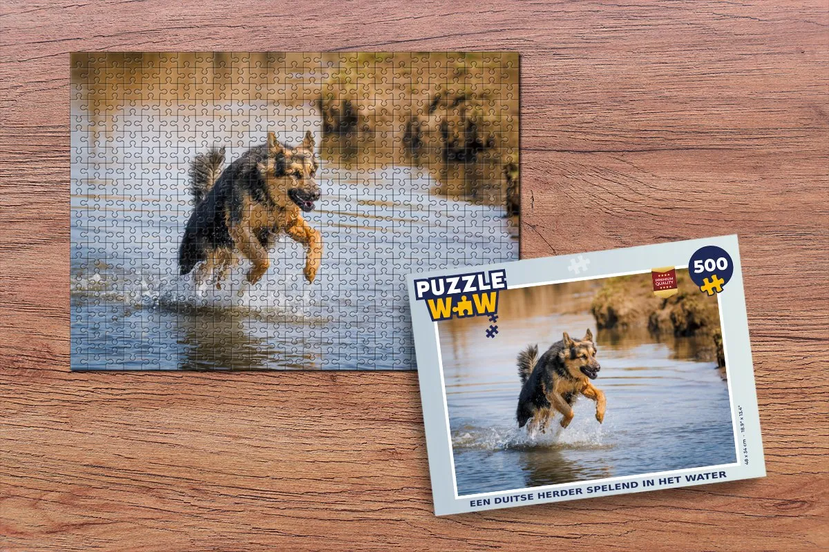 PuzzleWow Legpuzzel Duitse Herder in water 500 Stuks - Multicolor