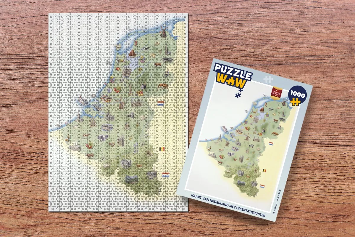 PuzzleWow Kaart van Nederland Legpuzzel 1000 Stuks - Multicolor