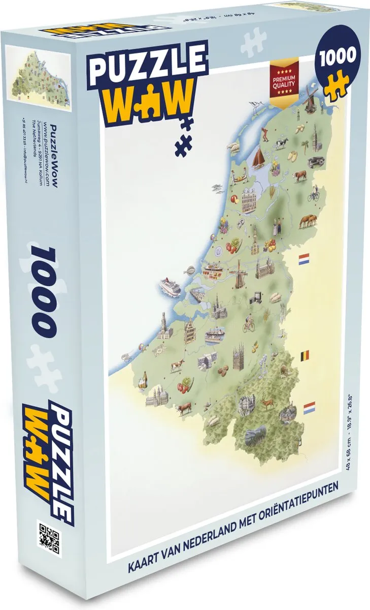 PuzzleWow Kaart van Nederland Legpuzzel 1000 Stuks - Multicolor