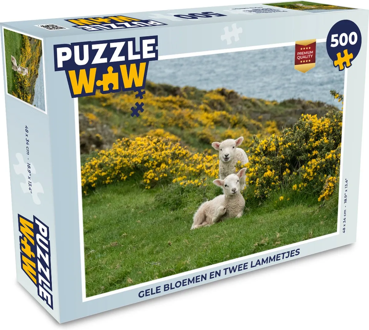 PuzzleWow Legpuzzel Gele bloemen en lammetjes 500 Stuks