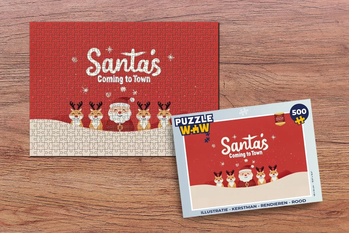 PuzzleWow Kerstman & Rendieren Puzzel 500 Stuks - Rood