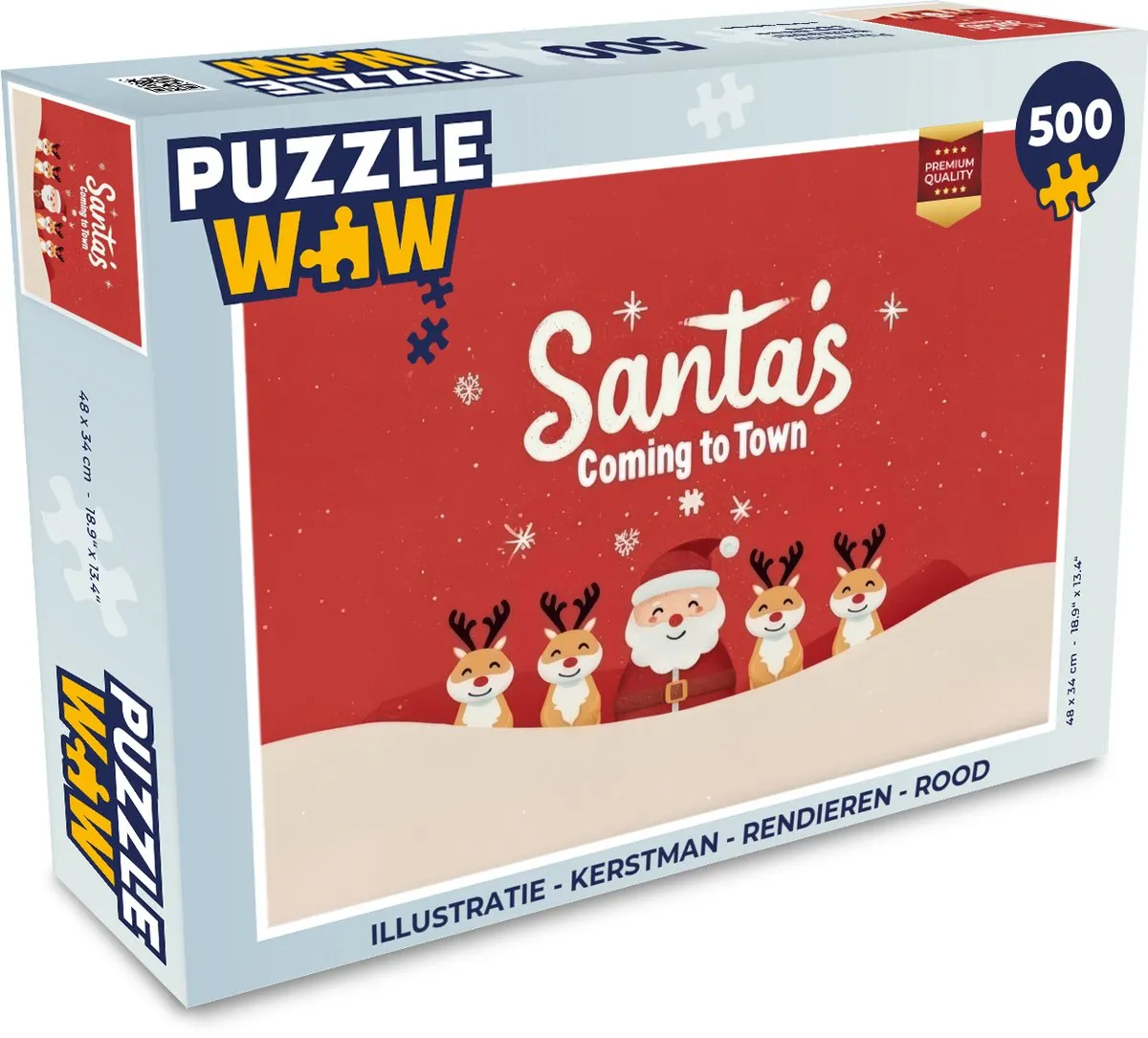 PuzzleWow Kerstman & Rendieren Puzzel 500 Stuks - Rood