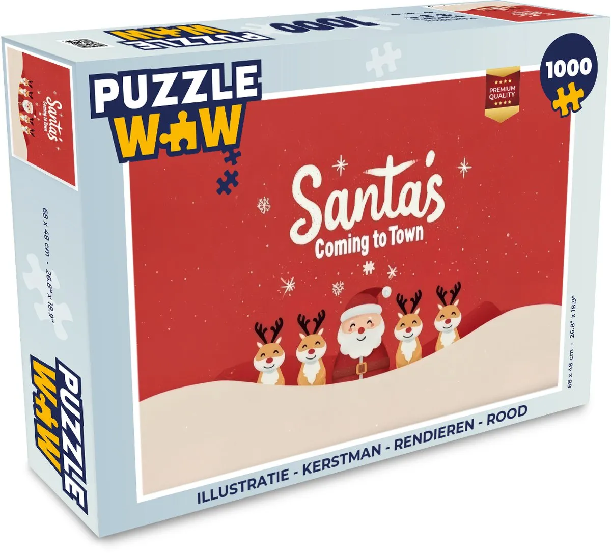 PuzzleWow Kerstman & Rendieren Puzzel 500 Stuks - Rood
