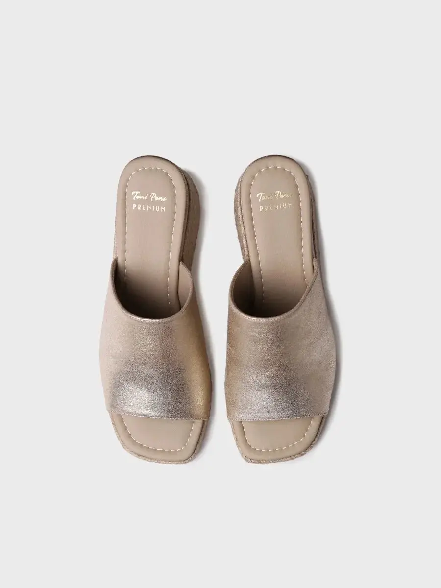 Dames espadrille zonder achterkant van suède met sleehak