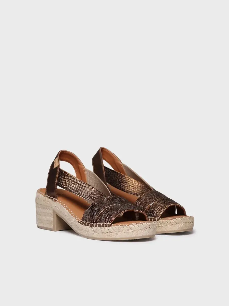 Dames espadrille met brede hak en metallic elastiek