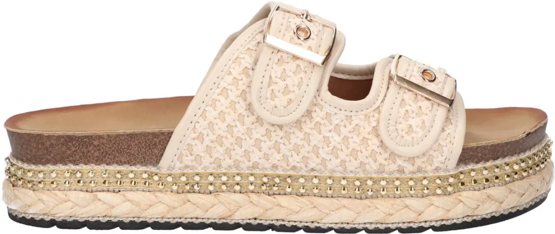 La Strada Platform Slipper Beige Textiel