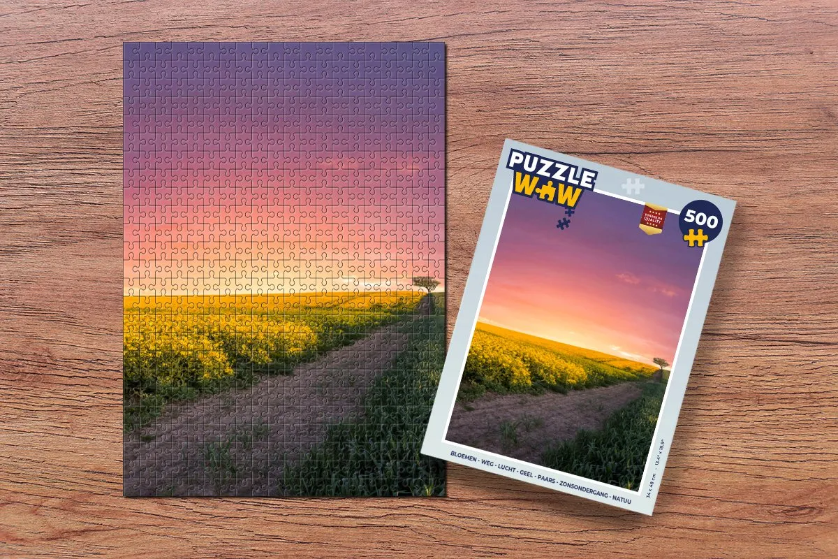 PuzzleWow Bloemen Weg Lucht Geel Paars Zonsondergang Legpuzzel 500 Stuks - Multicolor