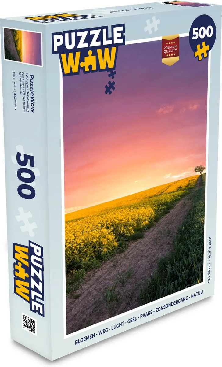 PuzzleWow Bloemen Weg Lucht Geel Paars Zonsondergang Legpuzzel 500 Stuks