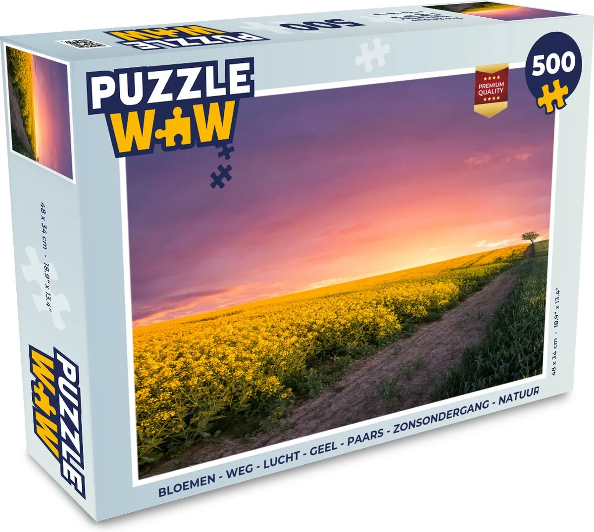 PuzzleWow Bloemen Weg Lucht Geel Paars Zonsondergang Legpuzzel 500 Stuks - Multicolor