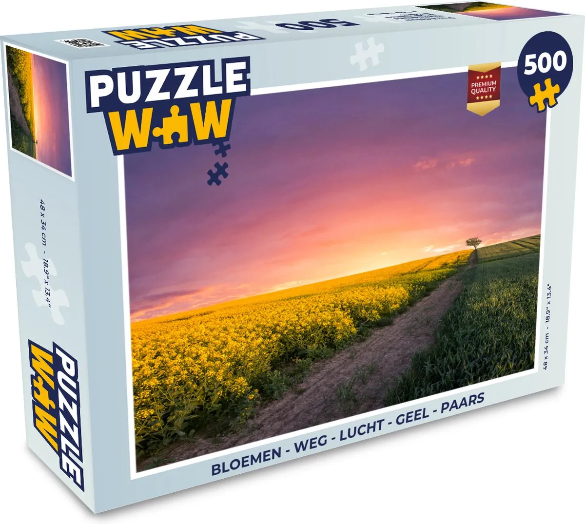 PuzzleWow Bloemen Weg Lucht Geel Paars Zonsondergang Legpuzzel 500 Stuks - Multicolor