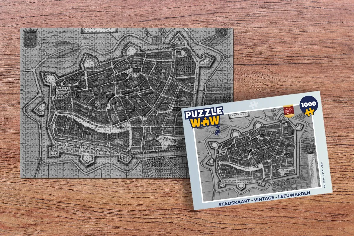 PuzzleWow Stadskaart Leeuwarden Legpuzzel 1000 Stuks - Multicolor