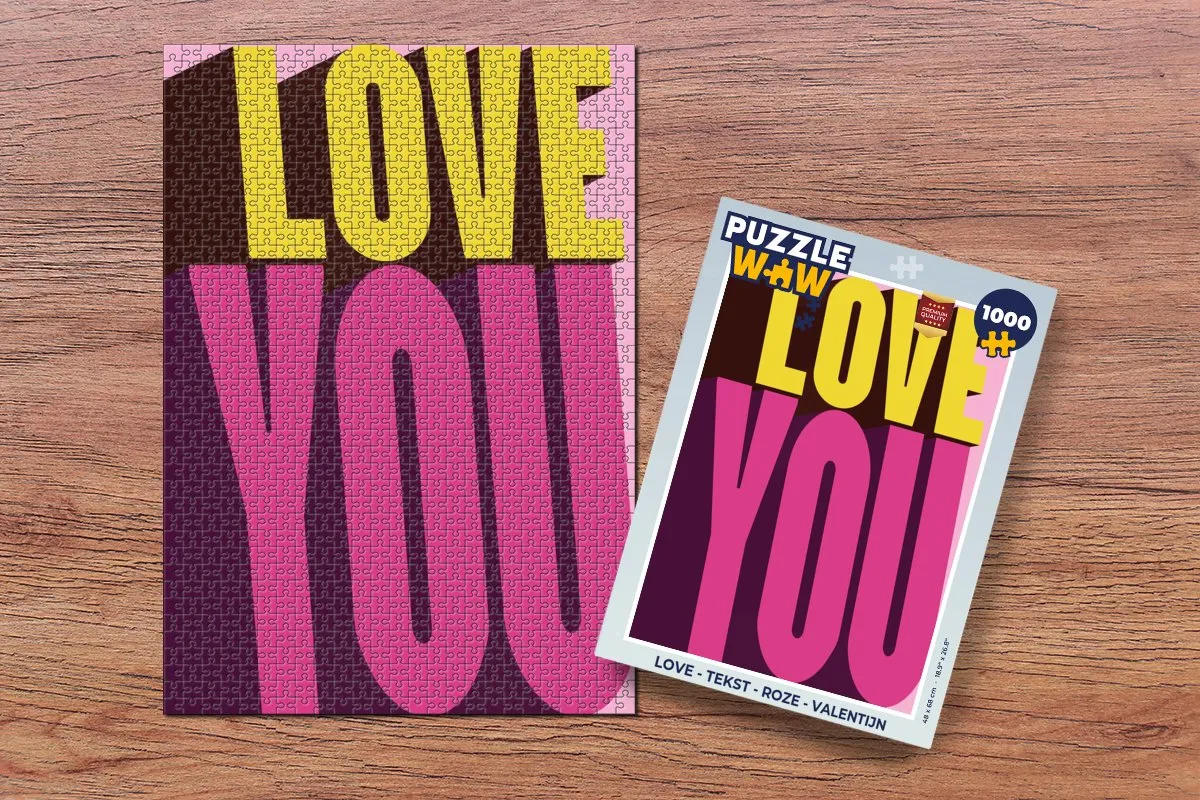 PuzzleWow Love Tekst Legpuzzel 1000 Stuks - Roze/Geel