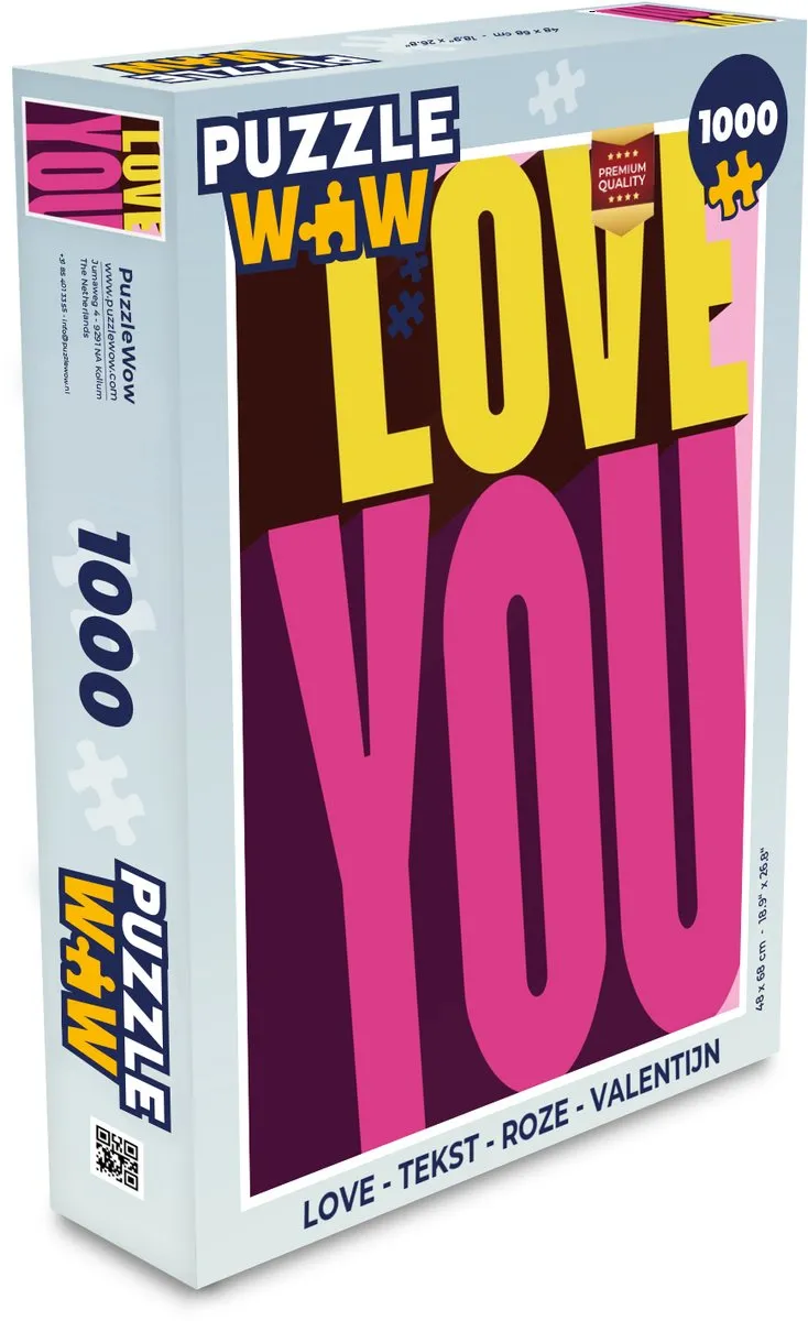 PuzzleWow Love Tekst Legpuzzel 1000 Stuks - Roze/Geel