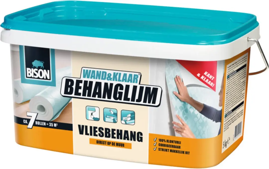 Bison Wand&Klaar® Behanglijm vliesbehang emmer 5 kg, kant en klaar, eenvoudig a