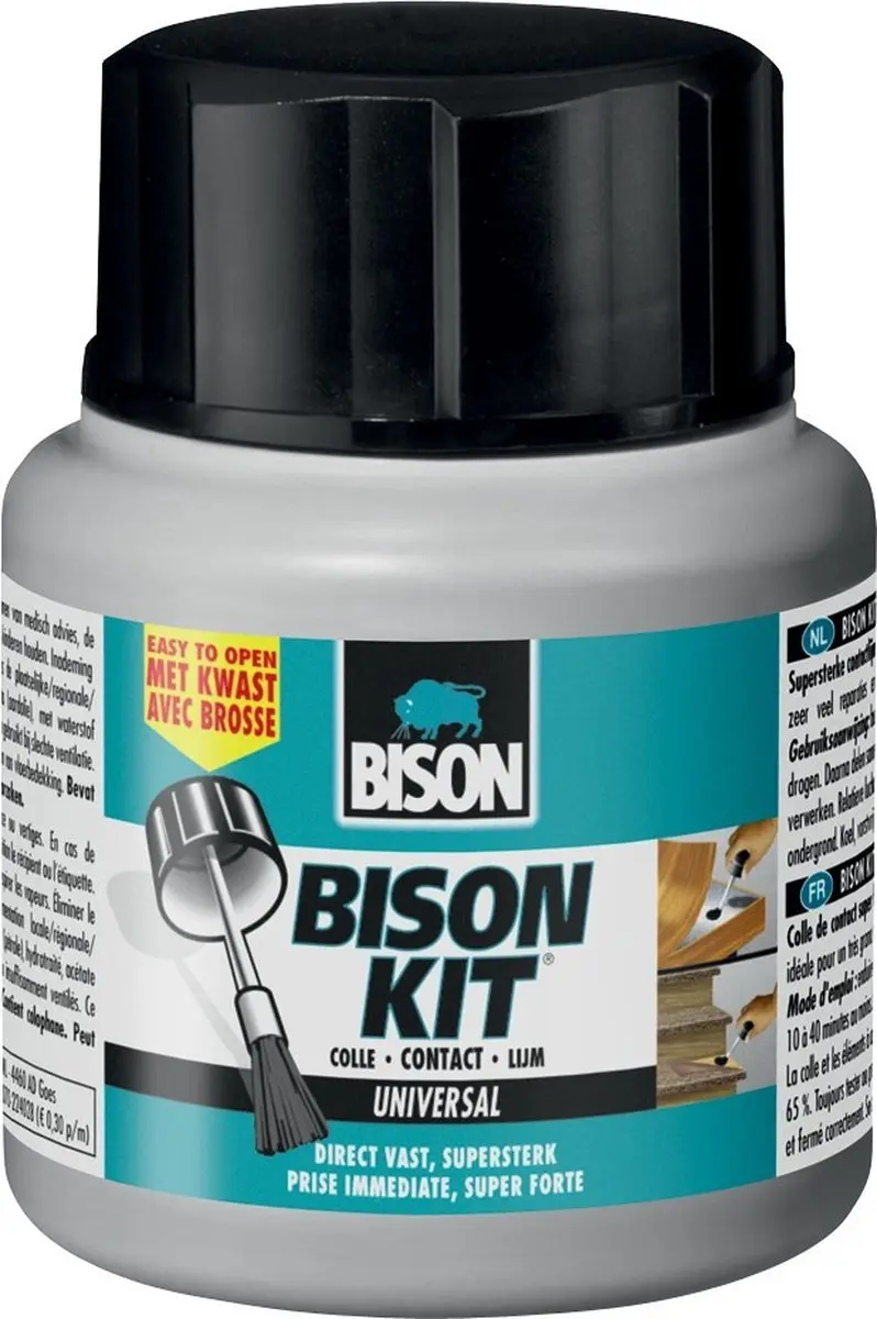 Bison Kit® met kwast flacon 400 ml, supersterk, contactlijm, reparaties, temper