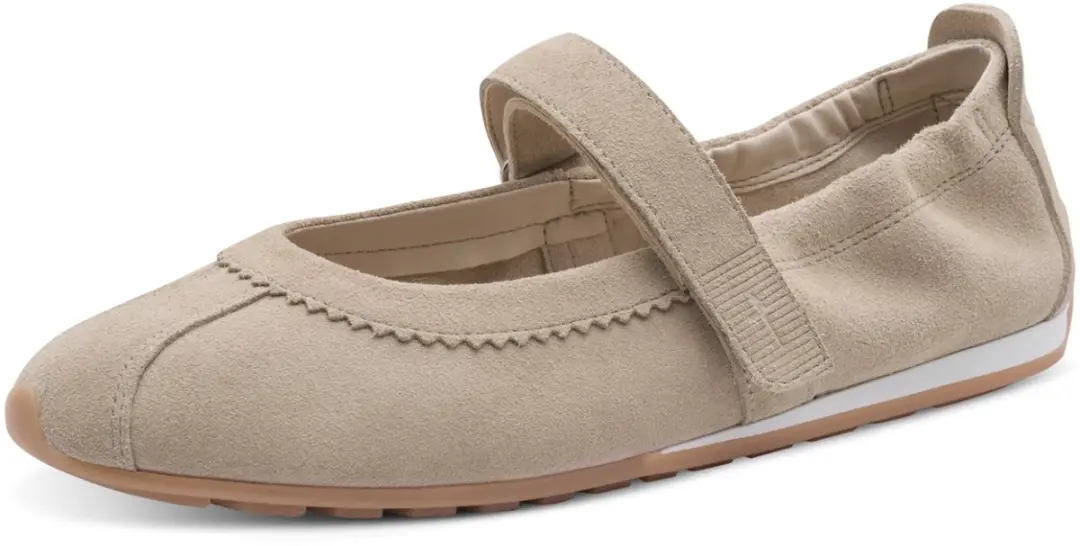 Tamaris dames leren ballerina 1-22145-46-401 damesschoenen met riempje beige