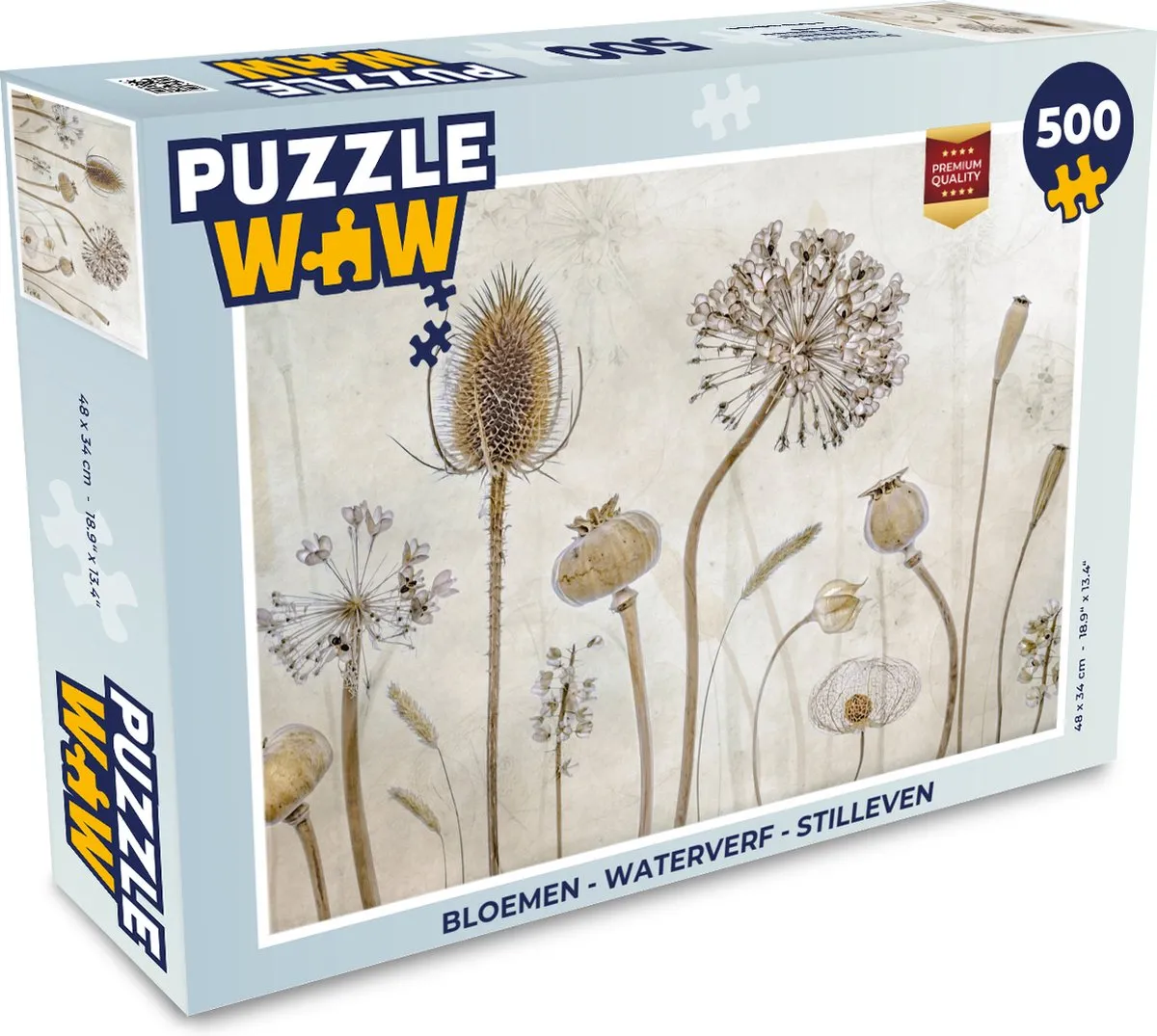 PuzzleWow Legpuzzel 500 Stuks - Bloemen Waterverf Stilleven - Multicolor