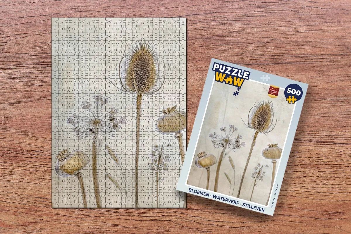 PuzzleWow Legpuzzel 500 Stuks - Bloemen Waterverf Stilleven - Multicolor