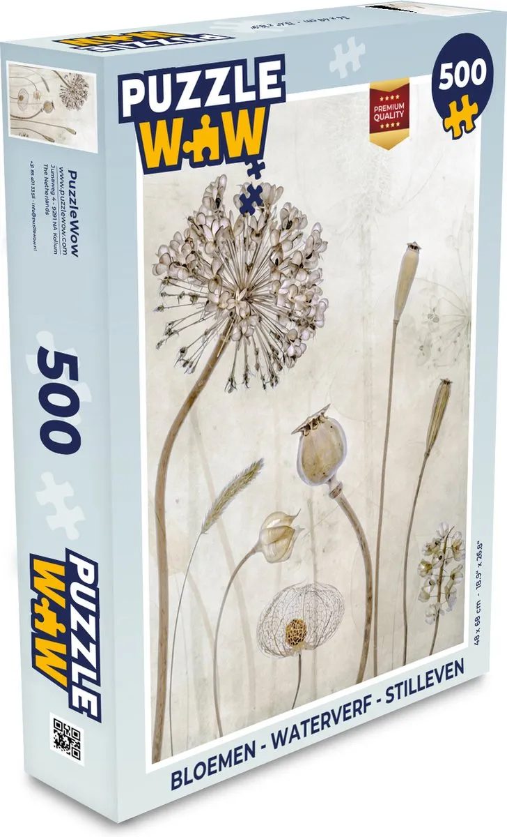 PuzzleWow Legpuzzel 500 Stuks - Bloemen Waterverf Stilleven - Multicolor