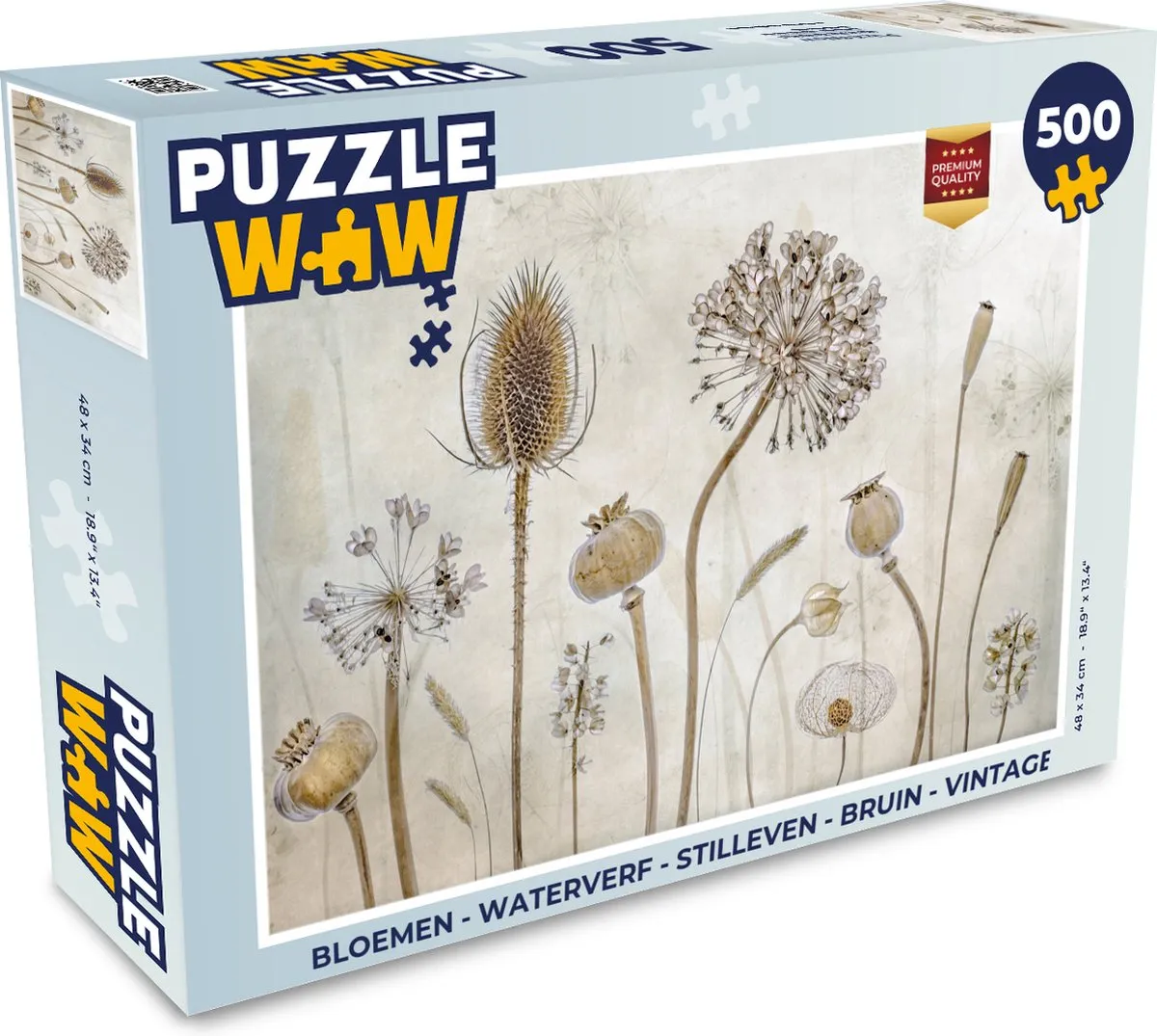 PuzzleWow Legpuzzel 500 Stuks - Bloemen Waterverf Stilleven - Multicolor
