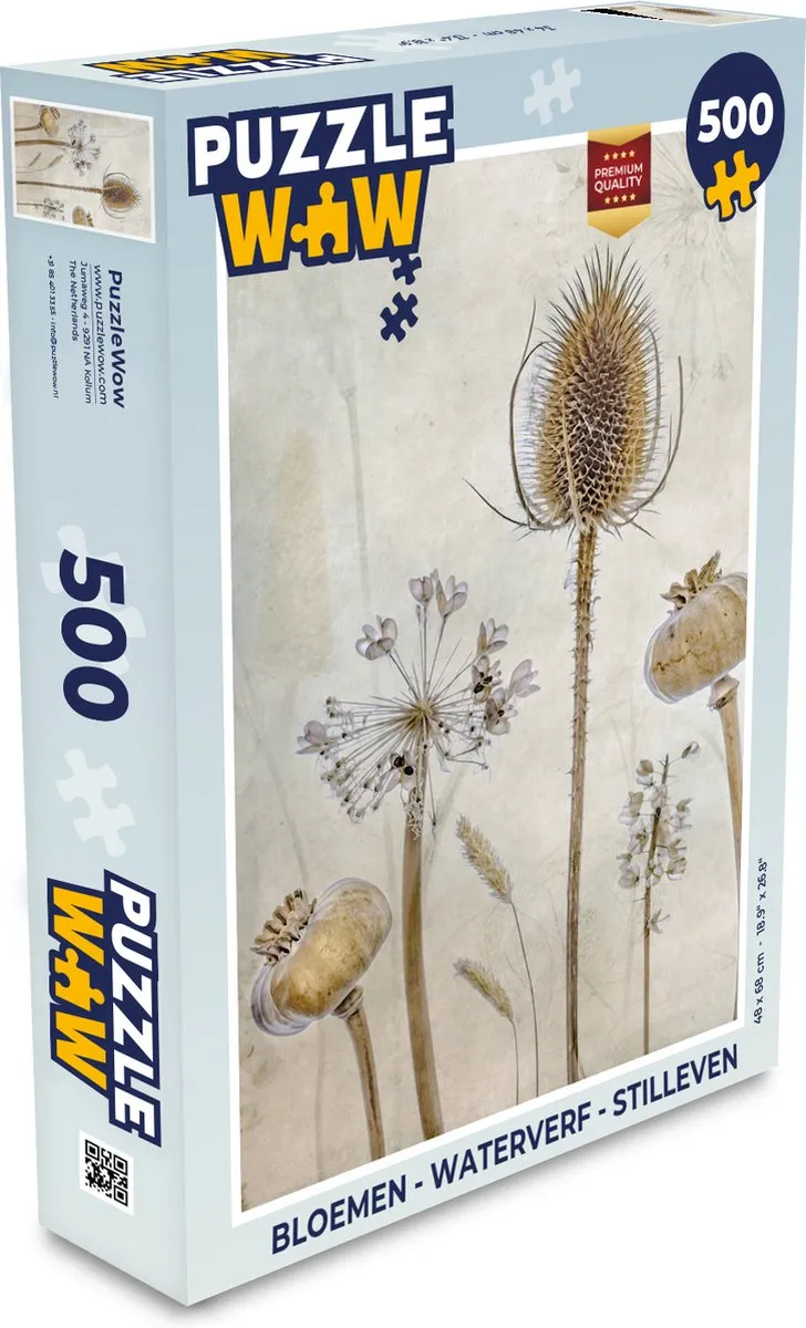 PuzzleWow Legpuzzel 500 Stuks - Bloemen Waterverf Stilleven - Multicolor