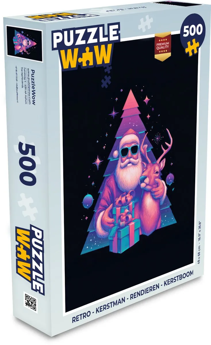 PuzzleWow Kerstpuzzel 1000 Stuks - Retro Kerstman/Rendieren/Kerstboom