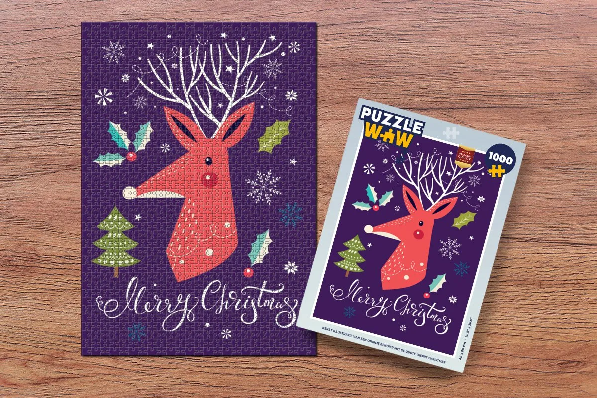 PuzzleWow Rendier Kerstpuzzel 1000 Stukjes - Multicolor