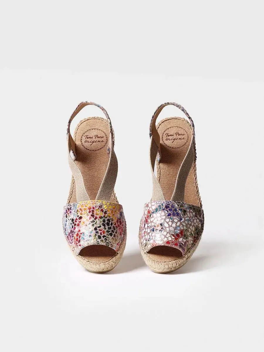 Leren espadrille met middelhoge sleehak en open achterkant